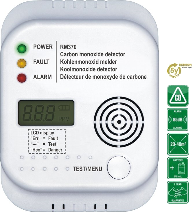 Detektor oxidu uhelnatého s LCD displejem a digitálním teploměrem Model: RM370