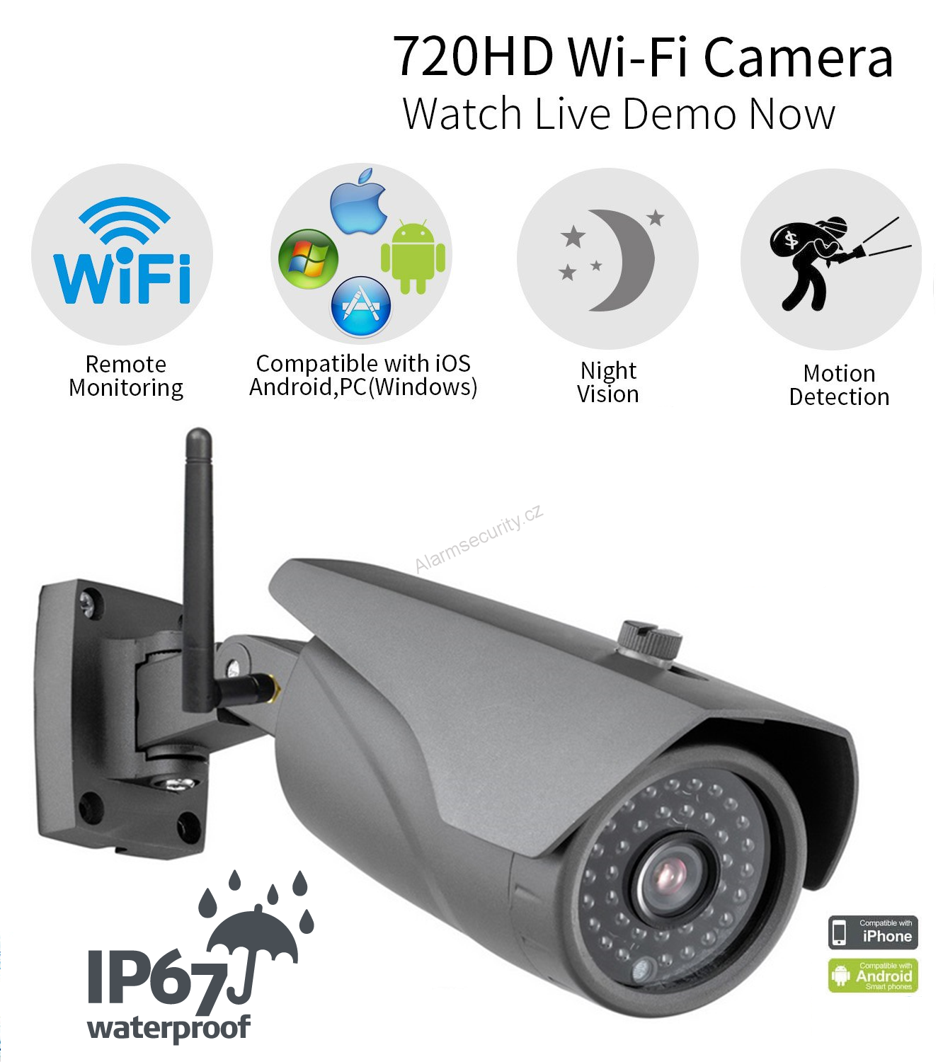 Venkovní IP kamera,Wi-Fi, LAN, 1Mpx, 720 HD, IR LED 25m, P2P