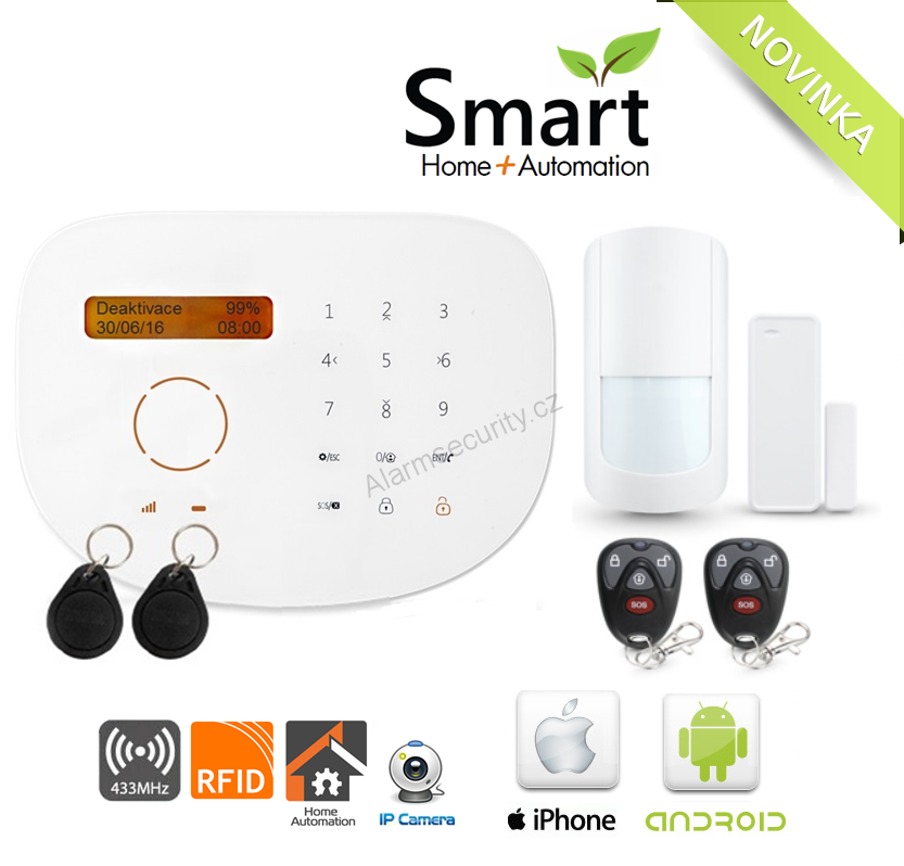 Bezdrátový GSM/RFID/LCD zabezpečovací systém SmartHome 