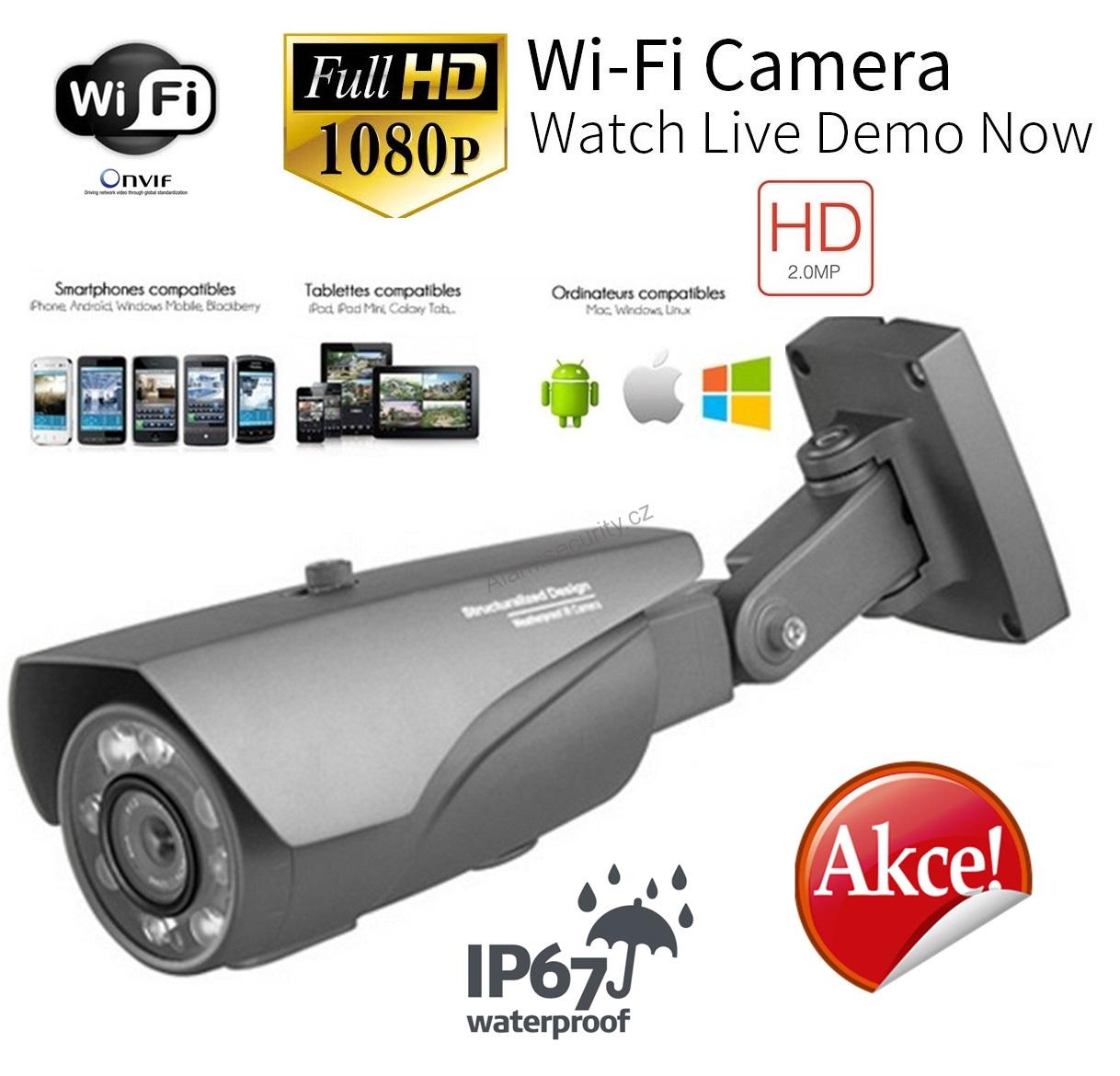 2 Mpx FULL HD 1080p venkovní varifokální IP kamera,Wi-Fi, LAN, IR LED 40m, P2P