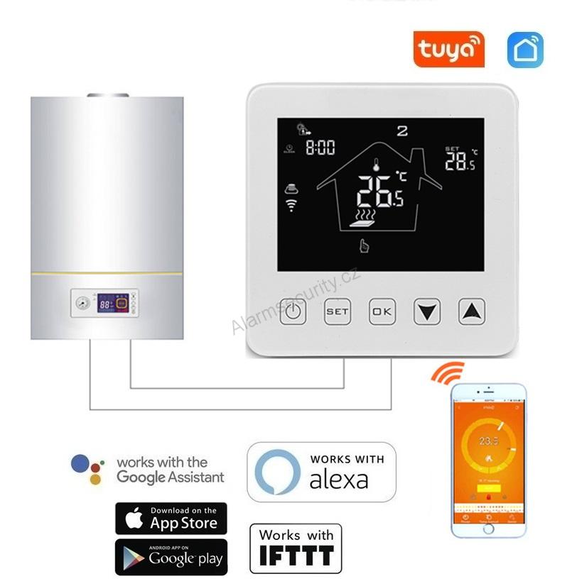 WiFi chytrý termostat 3A pro ovládání plynového kotle- TUYA, Android/iOS, IFTTT