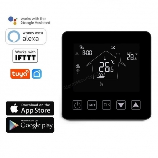 WiFi chytrý termostat s týdenním programem, 16A, černý - TUYA, Android/iOS,IFTTT
